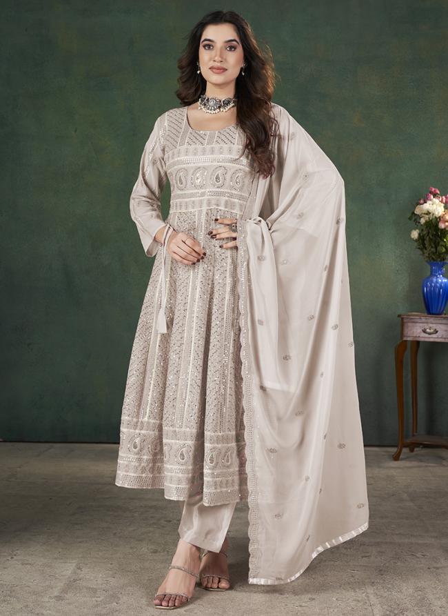 Georgette Beige Festival Wear Embroidery Work Anarkali Suit